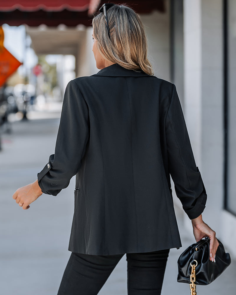 Notched Collar Roll Up Sleeve Blazer Coat - Image 30