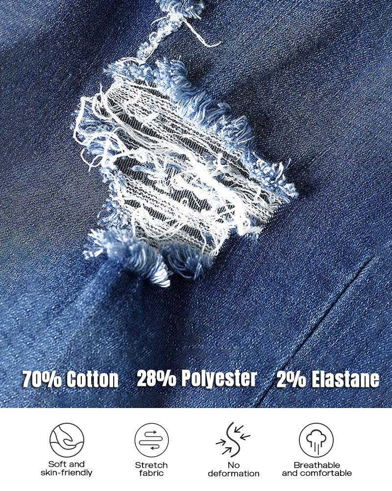 Buttoned Pocket Design Ripped Cutout Denim Pants - Image 3