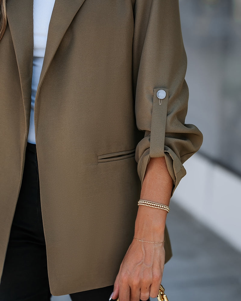 Notched Collar Roll Up Sleeve Blazer Coat - Image 14