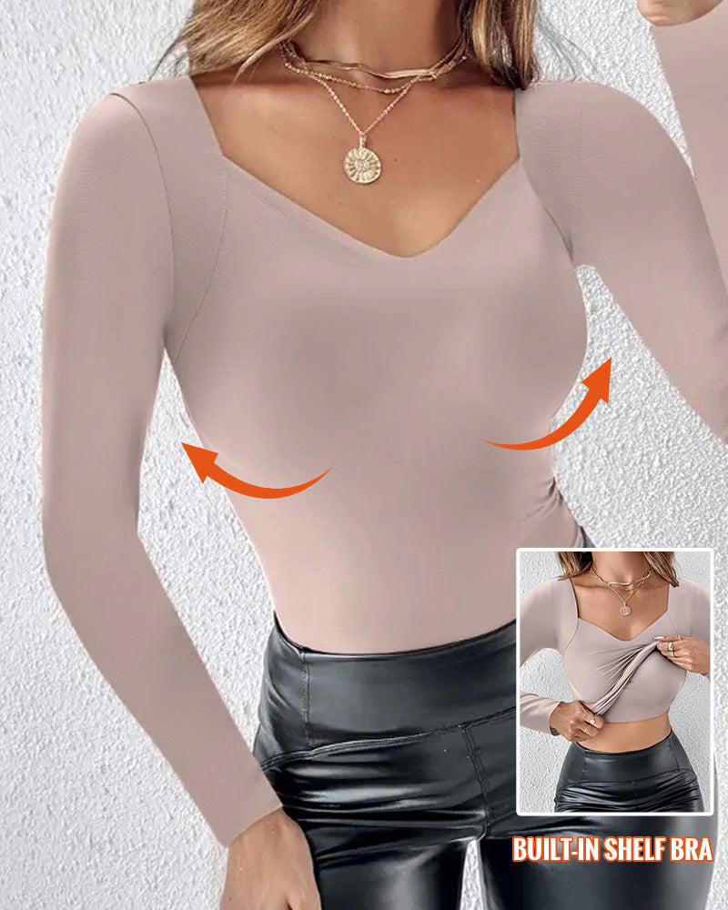 ChicMe ContourX V Neck Shapewear Seamless Tank High Strechy Long Sleeve Slim Fit Tops - Image 8