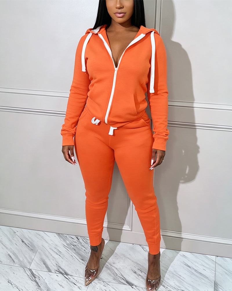 Women's 2 Piece Tracksuit Zip Up Hoodie and Drawstring Joggers Set Vibrant Colorblock Sweatsuit with Pockets - Image 5