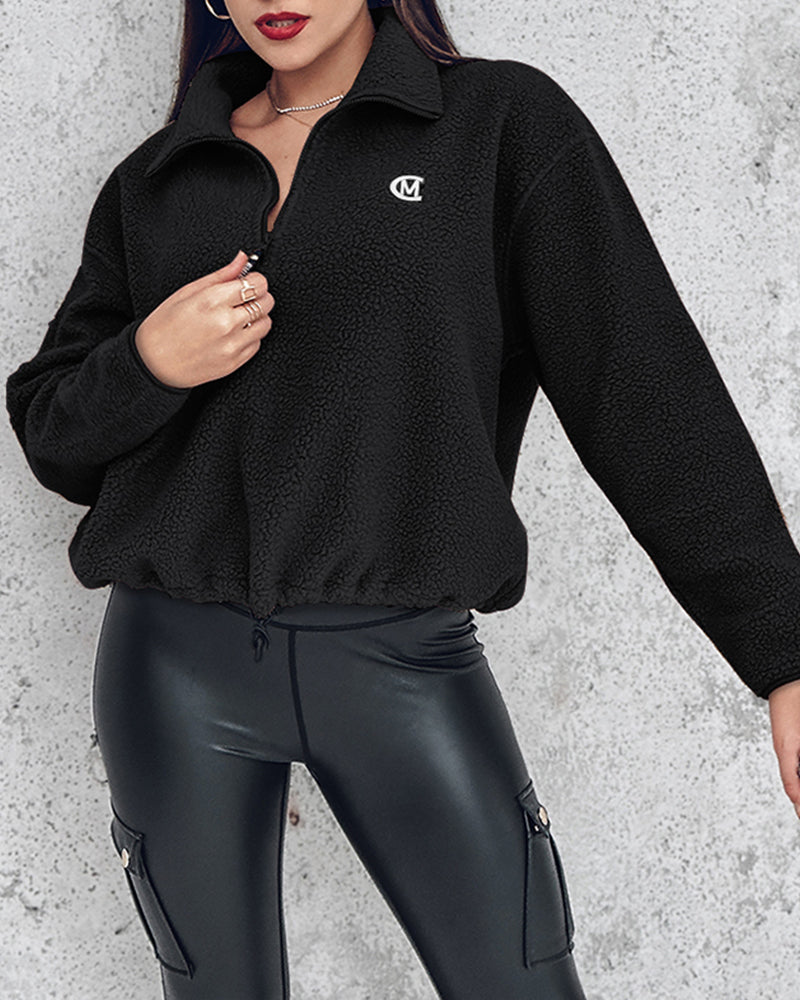 Stand Collar Zipper Design Casual Sweatshirt - Image 6
