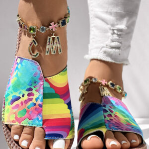 Zebra Stripe Leopard Pattern Toe Post Slippers