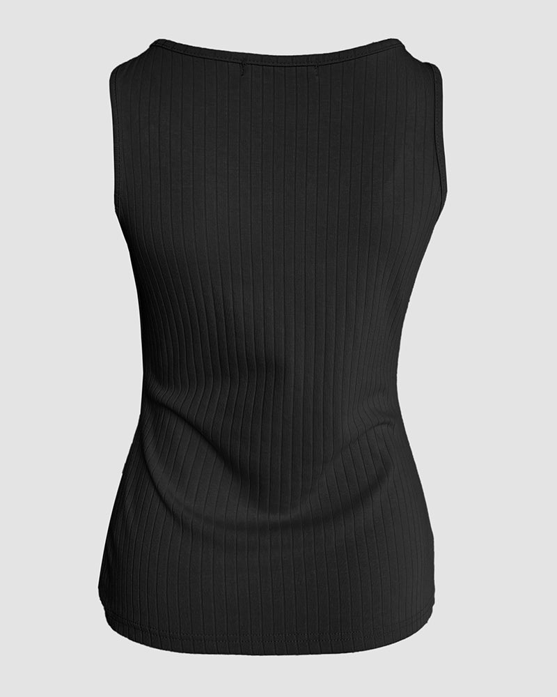 Contrast Lace V Neck Sleeveless Knit Top Casual Slim Fit Tank - Image 10