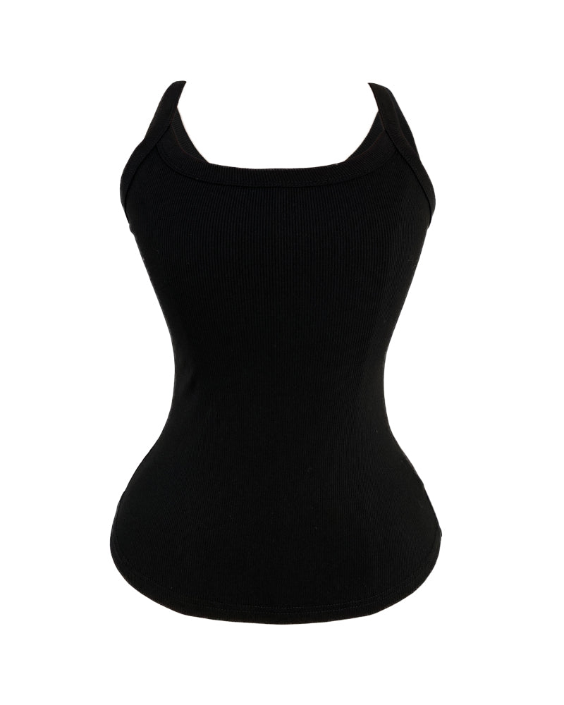Scoop Neck Spaghetti Strap Ribbed Top Casual Sleeveless Slim Fit Tank - Image 13