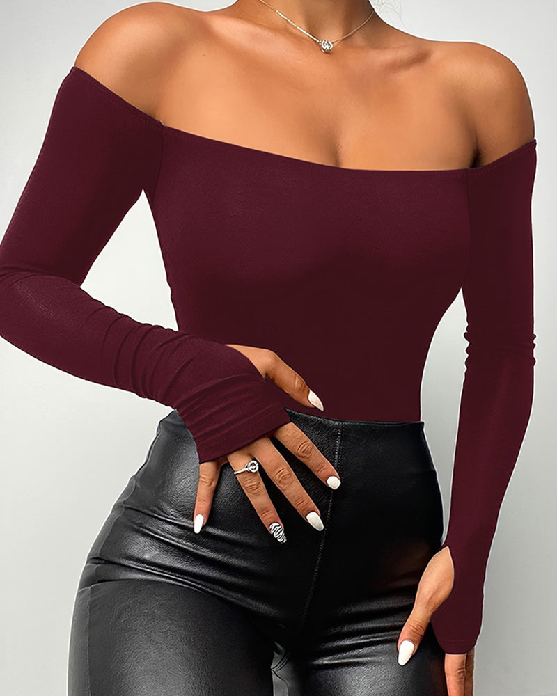 Off Shoulder Long Sleeve Skinny Casual Top - Image 13