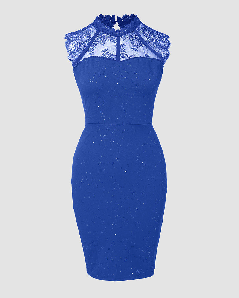 Glitter Contrast Lace Party Dress - Image 11
