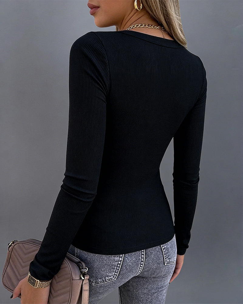 Women's Square Neck Long Sleeve Top Rhinestone Faith Letter Graphic Ribbed Knit Shirt Slim Fit Casual Sparkly Tee - Image 2