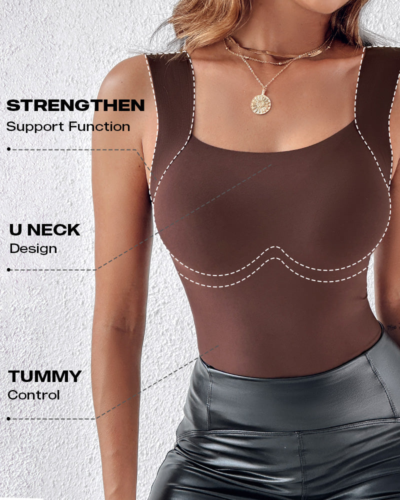 Chicme Contourx 2 Piece U Neck Shapewear Built In Bra Tank High Strechy Sleeveless Slim Fit Tops Camisole - Image 17