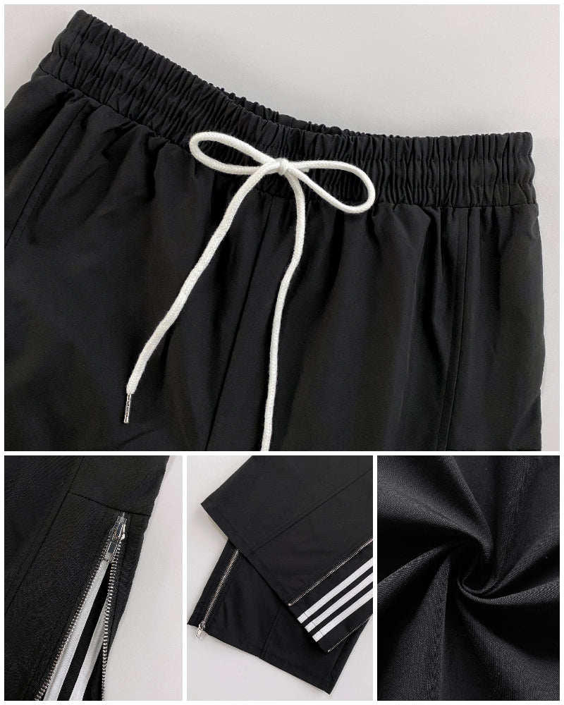 Contrast Side Striped & Zipper Slit Side Drawstring Elastic Waist Trousers Casual Wide Leg Pants - Image 16