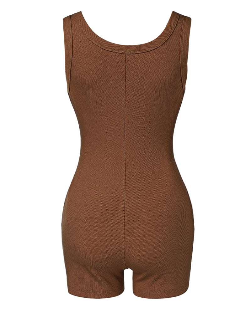 Ribbed U-Neck Yoga Romper Workout One Piece Seamless Tank Top Jumpsuit - Image 24