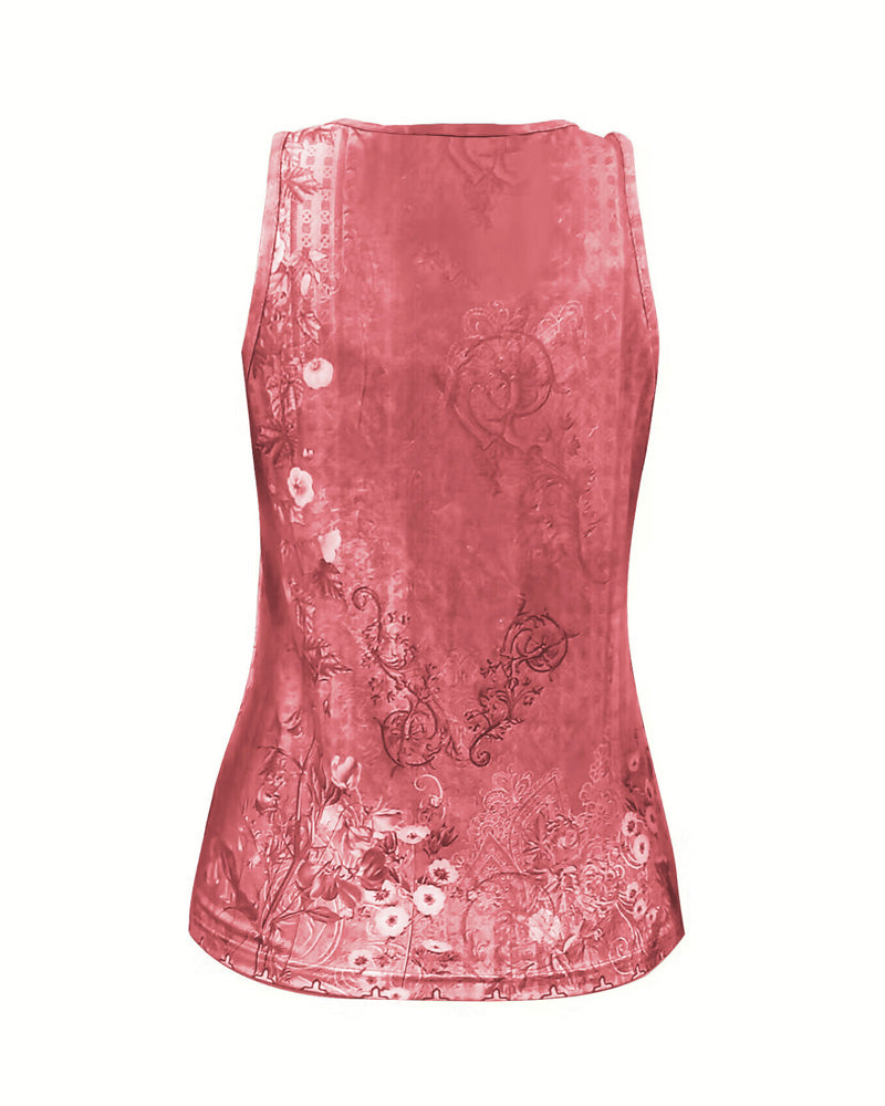 CHICME Women's Casual Floral Print Tank Top Sleeveless Notch Neck Vest with Rhinestone Accents - Image 9