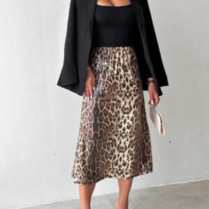 Leopard Pattern Allover Sequin Skirt