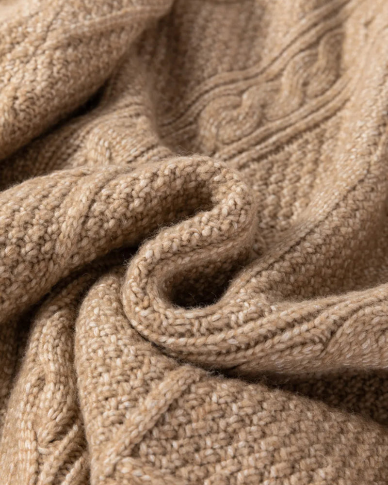 Round Neck Long Sleeve Drop Shoulder Pullover Sweater Casual Loose Fit Cable Knit Mid Length Sweater - Image 8