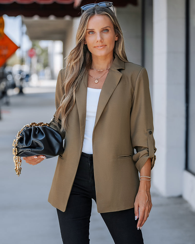 Notched Collar Roll Up Sleeve Blazer Coat - Image 12