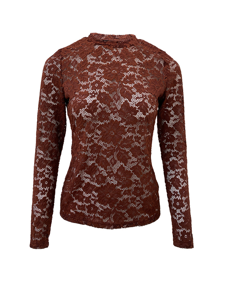 Women's Sexy Sheer Lace Top Long Sleeve O-Neck Slim Fit See-Through Elegant Blouse Base Layer Shirt - Image 5