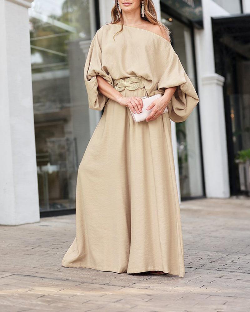 2 Pieces Outfit Turn-down Coll Long Sleeve Button Front Satin Shirt and Casual Vintage Floral Print Elastic Back Waist Wide Leg Pants Set without Belt - Image 4