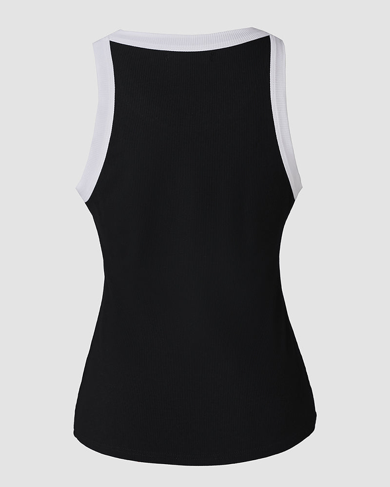 Contrast Binding Tank Tops Summer Sleeveless Basic Cami Top Shirt Slim Knit Ribbed Racerback Blouses - Image 5