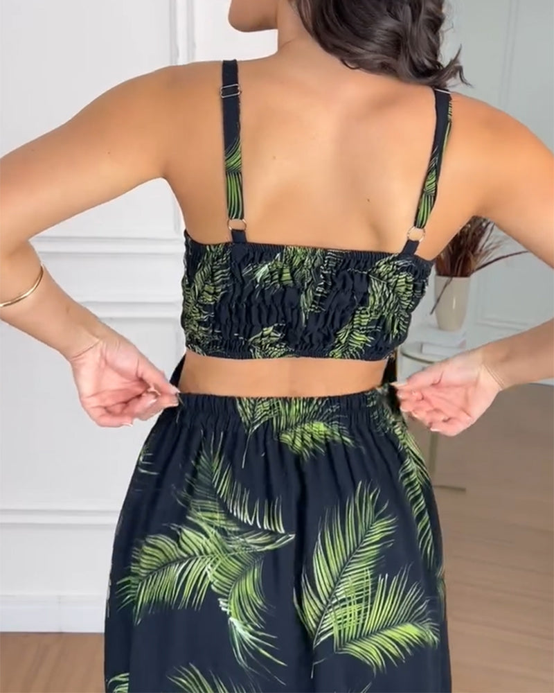 Women's Tropical Print Ruffle Hem Maxi Dress Sexy Cutout Adjustable Strap Slit Beach Vacation Dress - Image 4