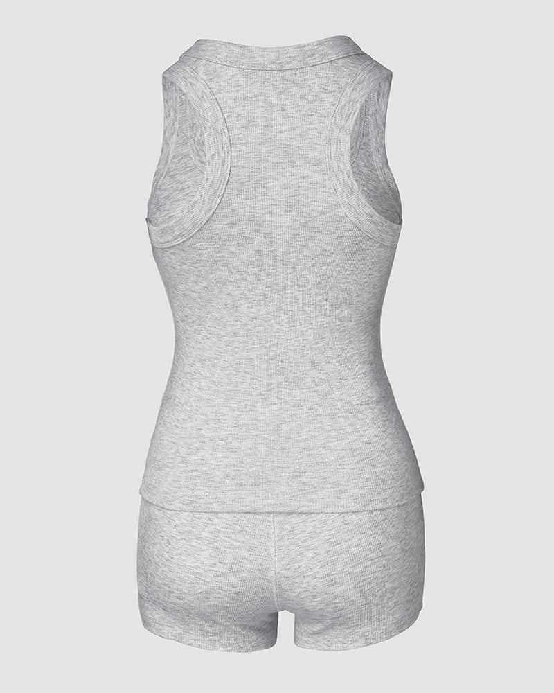 2PCS Micro-Ribbed U-Neck Tank Top & Boxer Set Cozy Loungewear - Image 5
