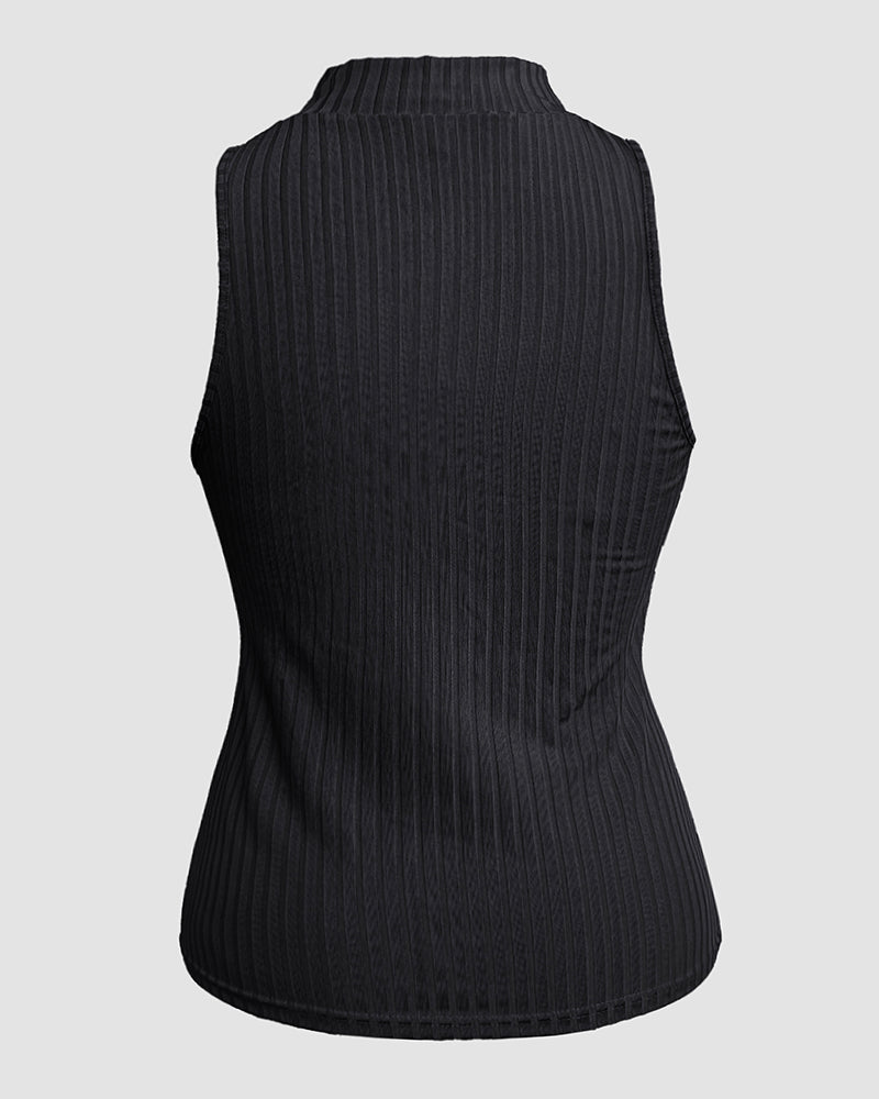 Ribbed O-Neck Slim Fit Zipper Thick Strap Mental O-ring Cinch Waist Tank Casual Top - Image 7
