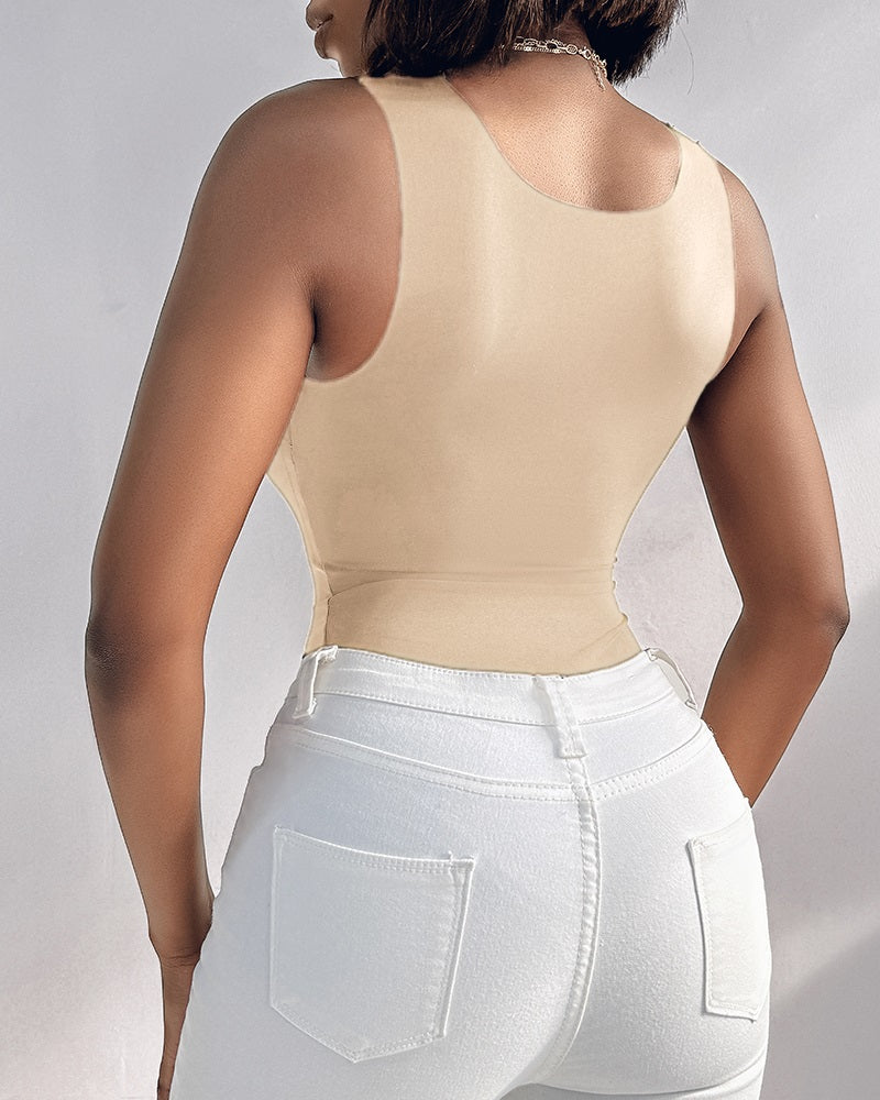 Chicme Contourx U Neck Shapewear Built In Bra Sleeveless High Strechy Slim Fit Tank Bodysuits - Image 23