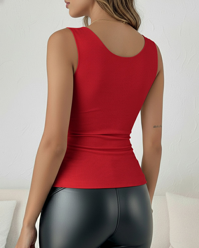 Sheer Mesh Spliced V Neck Sleeveless Built In Bra Tank Casual Warm Fleece Lined Slim Fit Top - Image 16