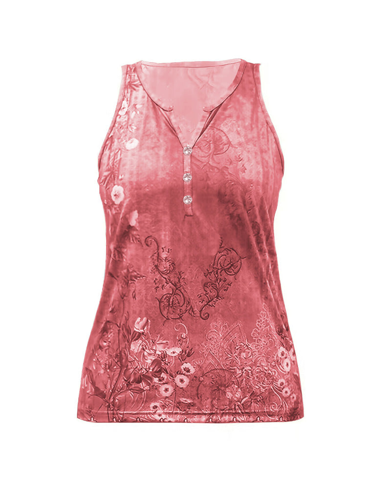 CHICME Women's Casual Floral Print Tank Top Sleeveless Notch Neck Vest with Rhinestone Accents - Image 8
