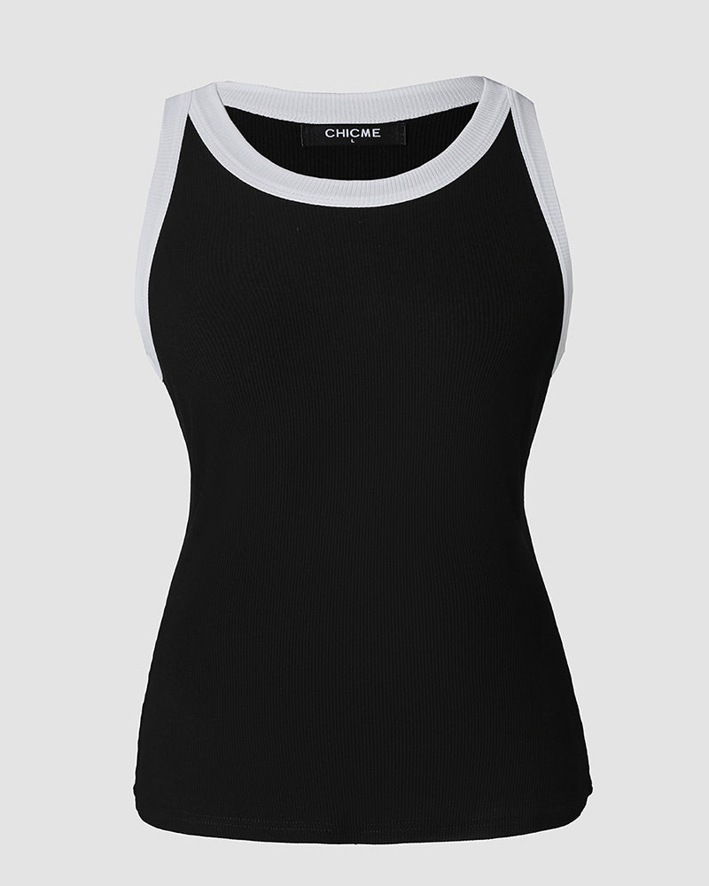 Contrast Binding Tank Tops Summer Sleeveless Basic Cami Top Shirt Slim Knit Ribbed Racerback Blouses - Image 6