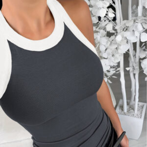 Contrast Binding Tank Tops Summer Sleeveless Basic Cami Top Shirt Slim Knit Ribbed Racerback Blouses