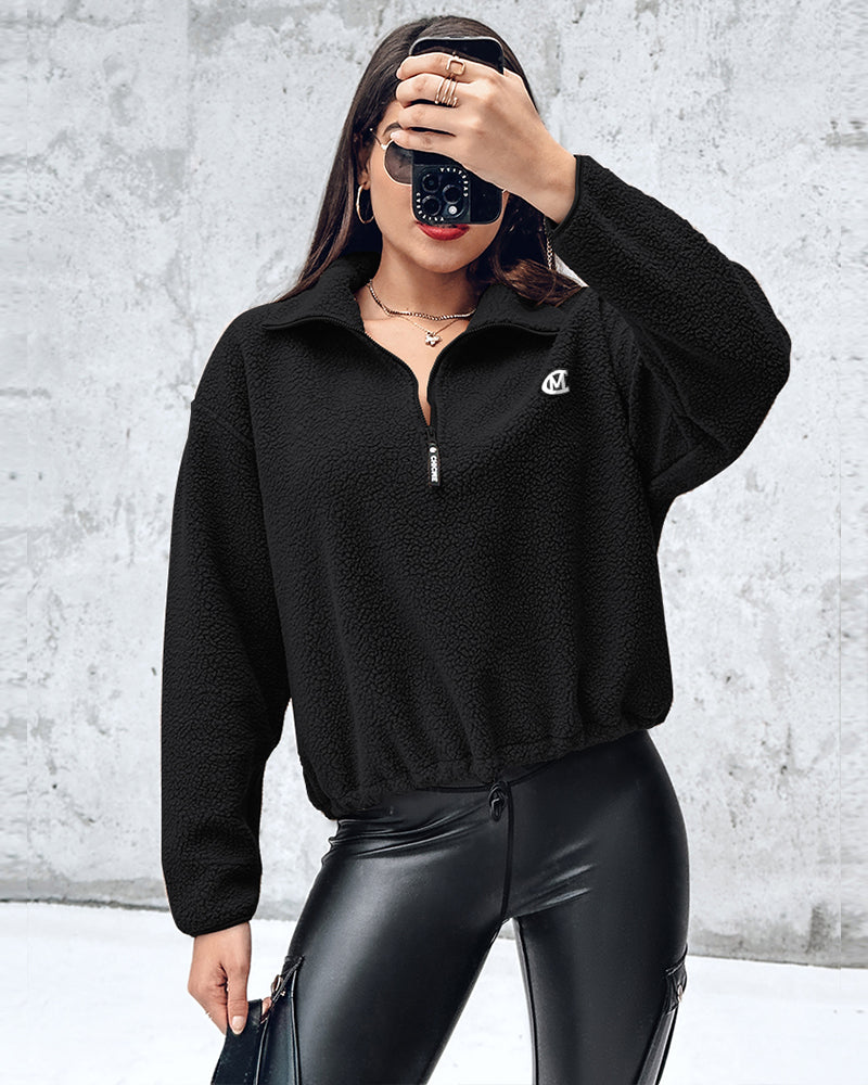 Stand Collar Zipper Design Casual Sweatshirt - Image 5