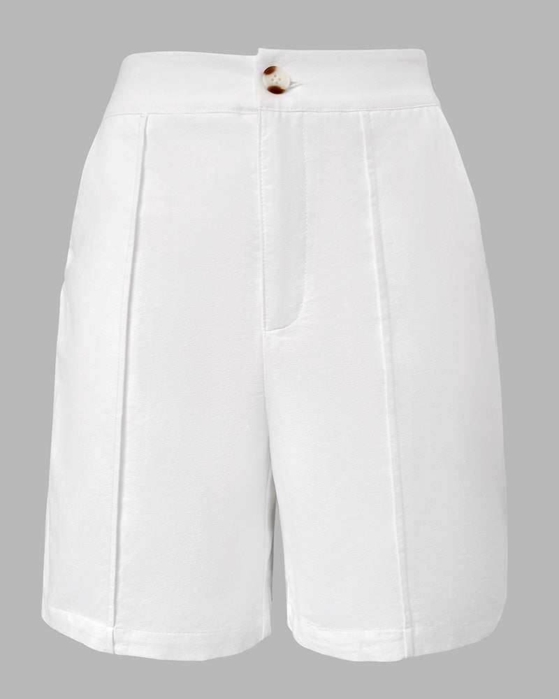 2 Pieces Outfit V Neck Button Front Flap Detail Vest Top and Casual Pockets Design Zipper Fly Elastic Back Waist Shorts Set - Image 8