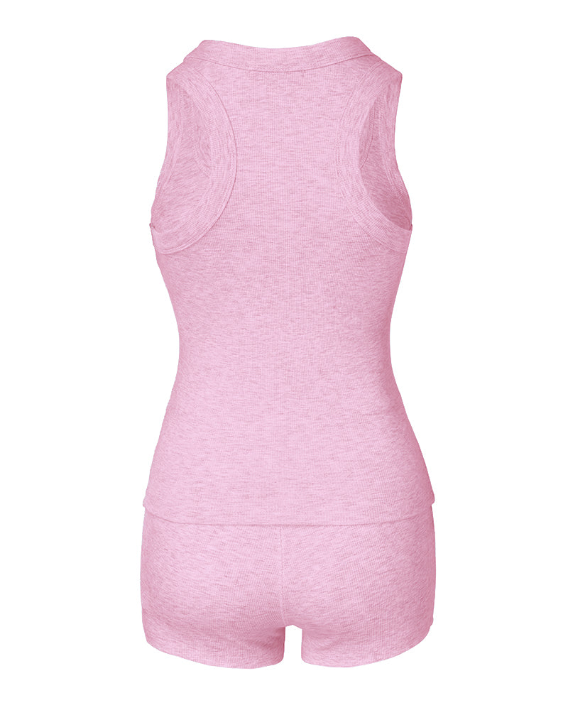 2PCS Micro-Ribbed U-Neck Tank Top & Boxer Set Cozy Loungewear - Image 23