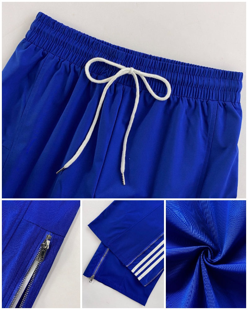Contrast Side Striped & Zipper Slit Side Drawstring Elastic Waist Trousers Casual Wide Leg Pants - Image 8