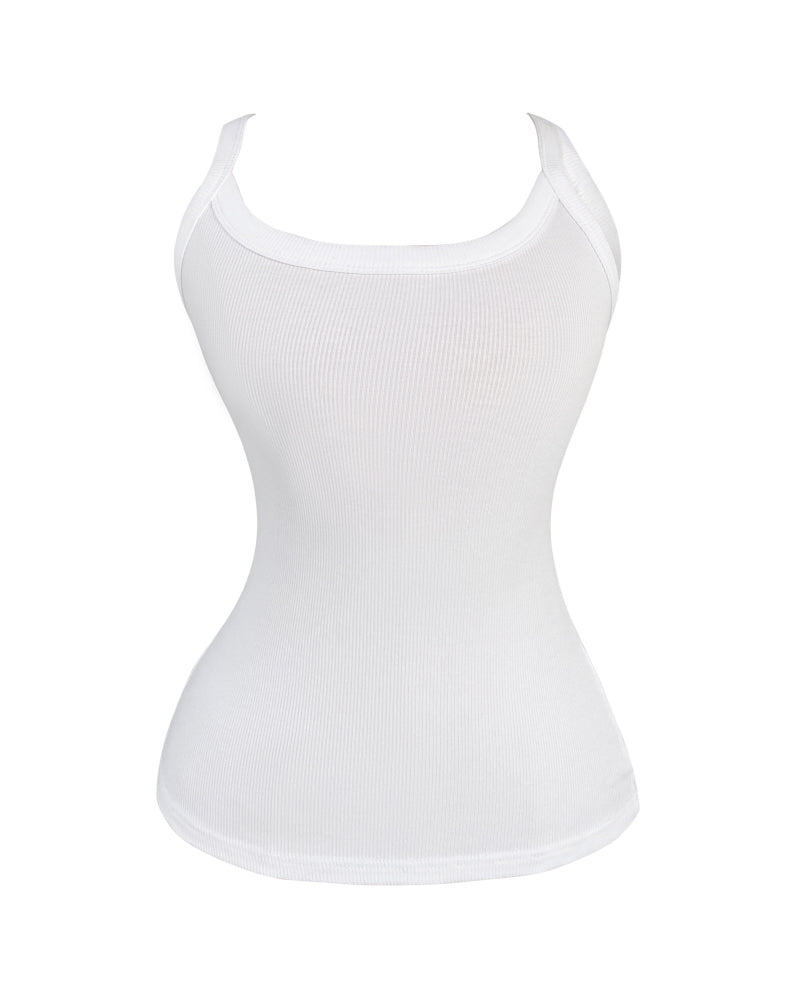 Scoop Neck Spaghetti Strap Ribbed Top Casual Sleeveless Slim Fit Tank - Image 6