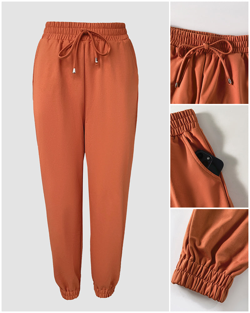 Stand Collar Long Sleeve Pocket Dec Zipper Top and Casual Elastic Waist Drawstring Pants Sets - Image 5