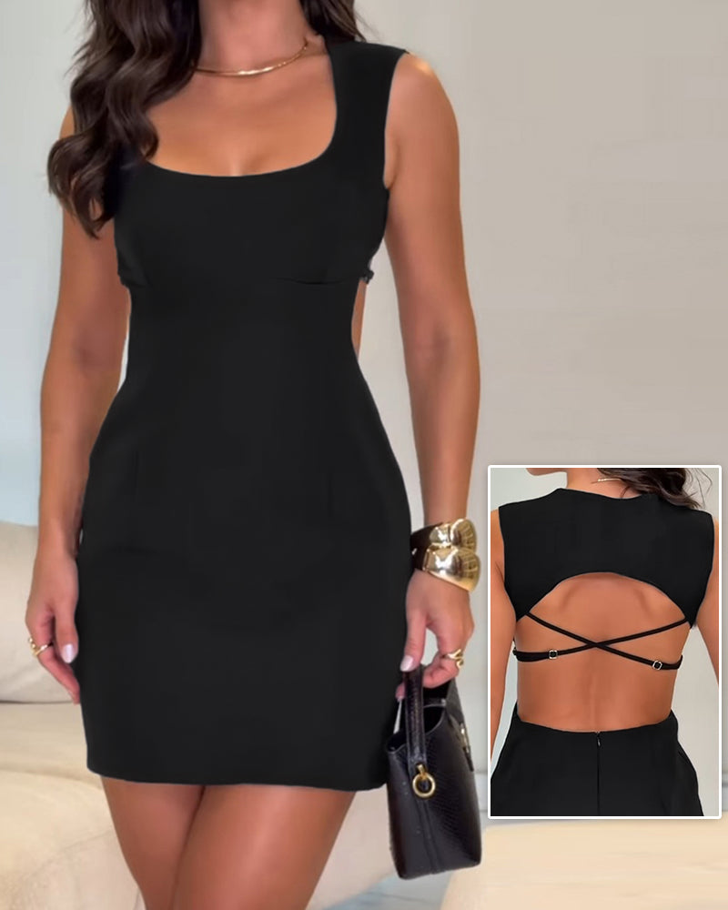 Square Neck Sleeveless Sexy Backless Skirt - Image 9
