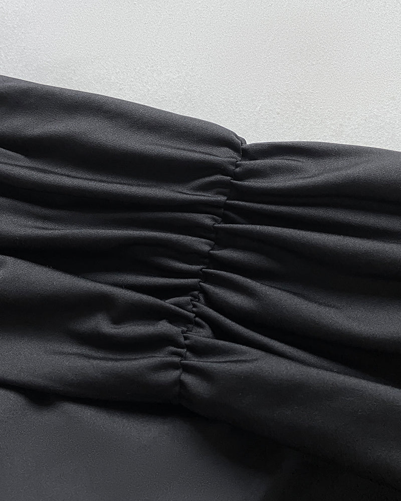 Metal Ring Decor Off Shoulder Ruched High Waist Jumpsuit Casual Cinched Waist Wide Leg Jumpsuit - Image 7