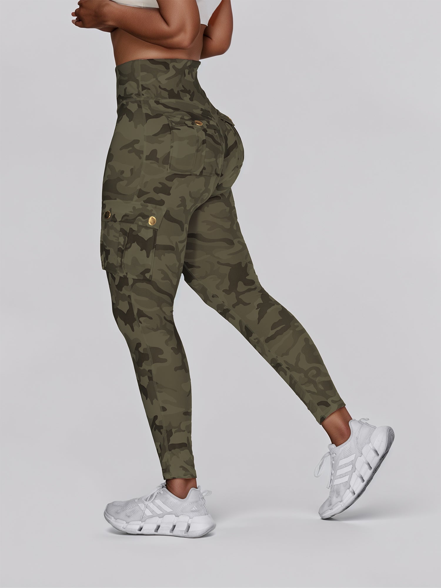 Camouflage Print High Waist Skinny Leggings with Cargo Flap Pockets Casual Pants - Image 4