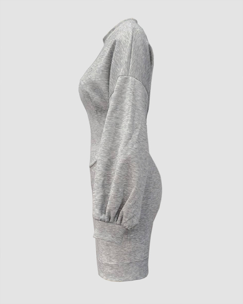 Lantern Sleeve Bodycon Pullover Sweatshirt Dress Crew Neck Mini Dress - Image 9