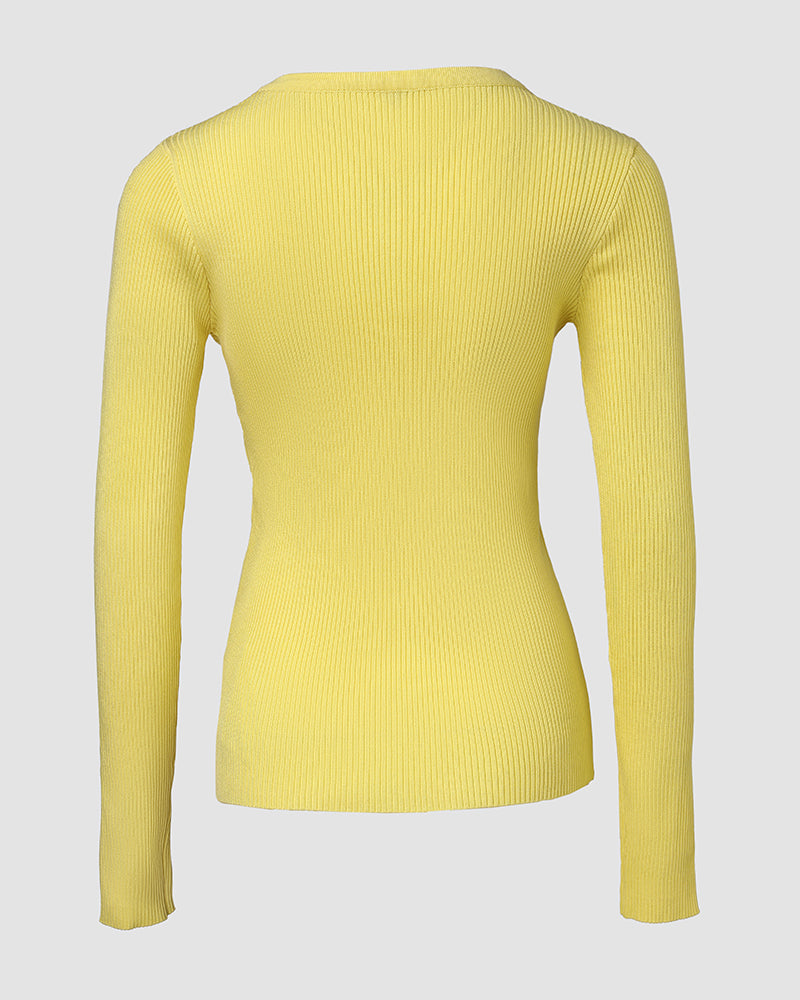 Crewneck Half Zipper Flap Detail Knit Sweater Long Sleeve Slim Fit Ribbed Pullover Top - Image 30