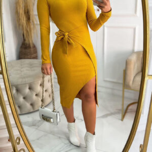 Round Neck Tied Detail Asymmetrical Hem Casual Dress