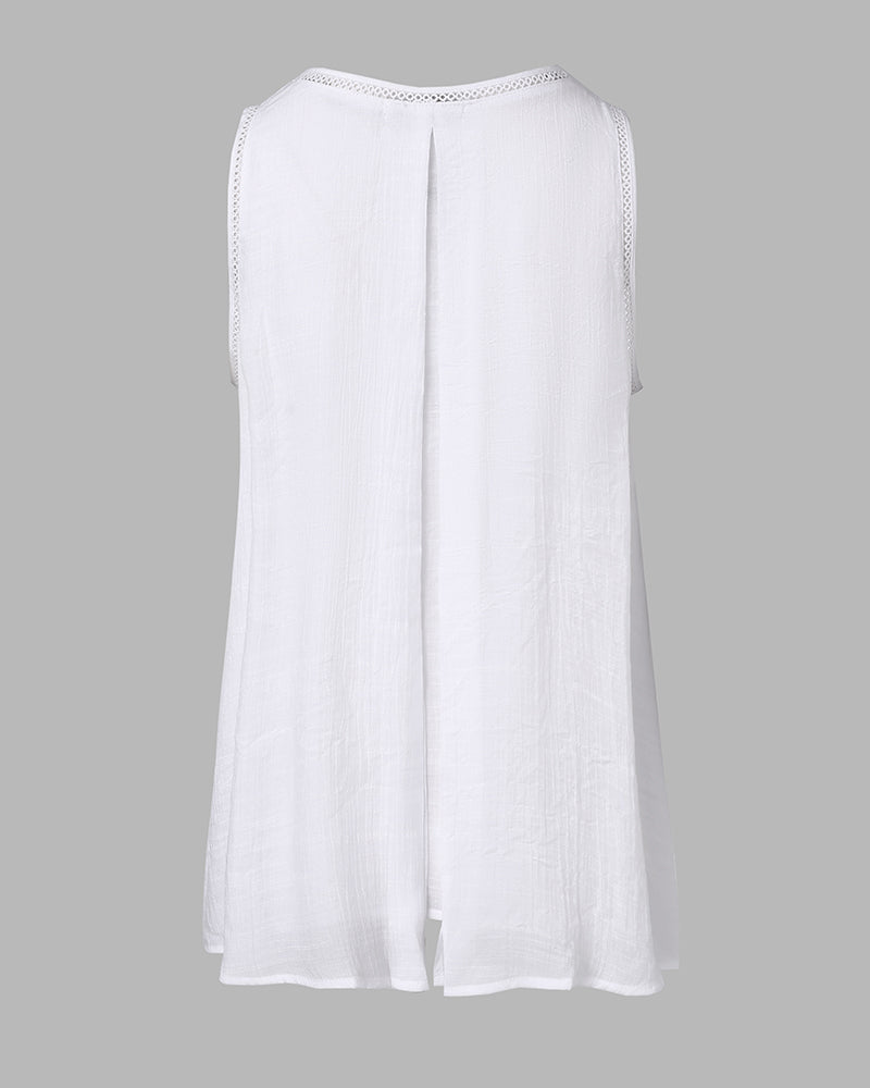 Slit Hollow Out Round Neck Fake Two Piece Tank Top - Image 12