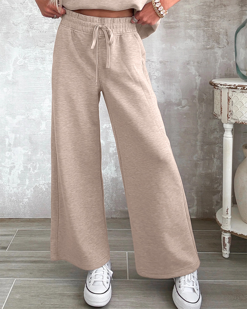 Women's 2 Piece Set Half Zip Cap Sleeve Top and Drawstring Straight Leg Pants Casual Loungewear - Image 7