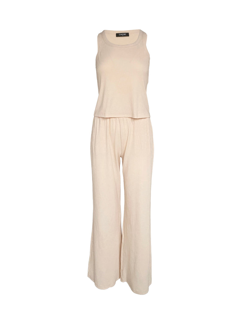 2 Piece Loungewear Set U-Neck Sleeveless Ribbed Tank Top and Stretchy High Waist Straight Leg Pocket Design Pants Tracksuit - Image 6