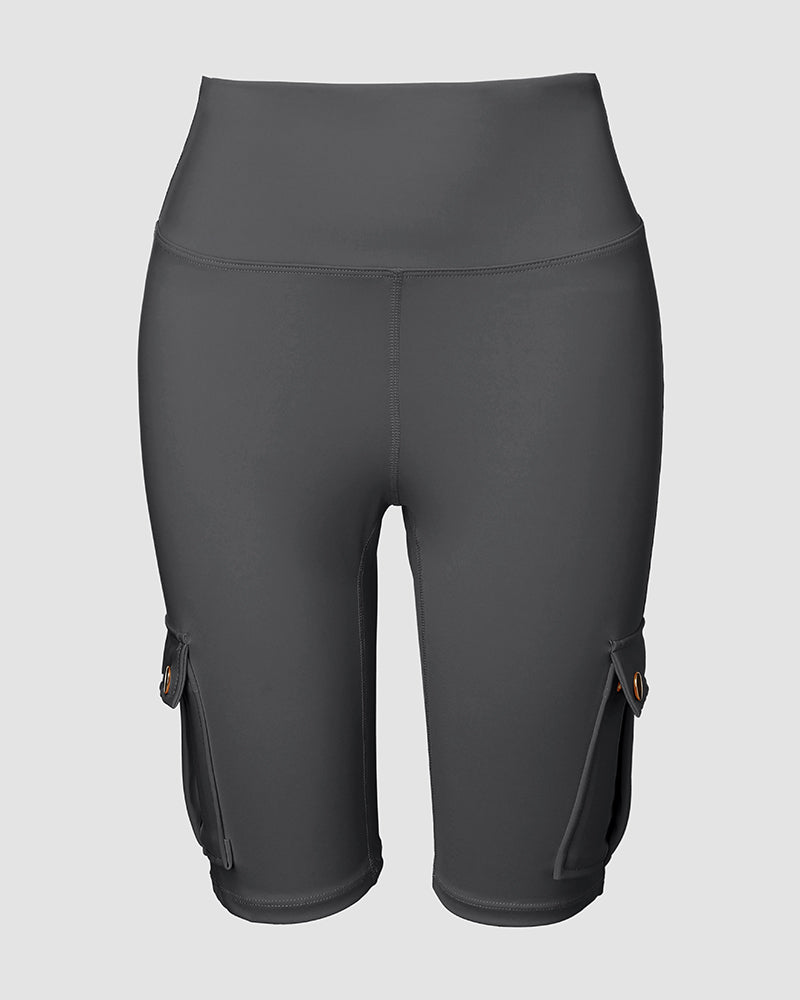 Tummy Control Butt Lifting Active Shorts High Waist Flap Pocket Workout Bermuda Cargo Running Shorts - Image 11
