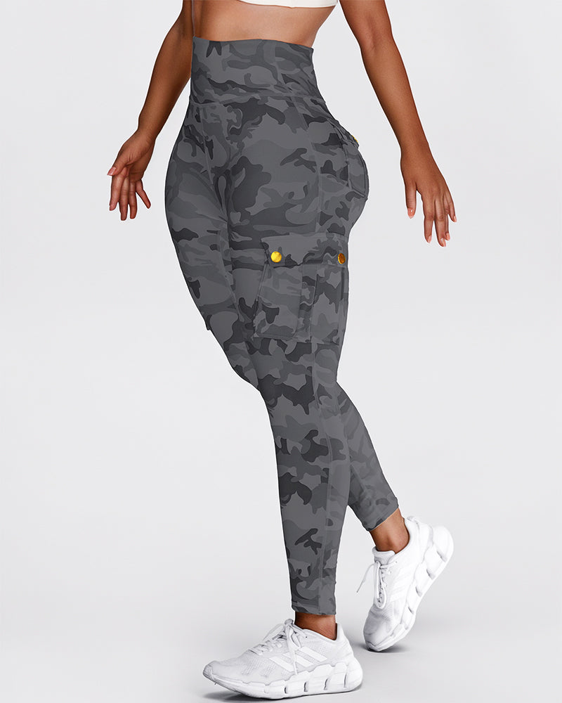 Camouflage Print High Waist Skinny Leggings with Cargo Flap Pockets Casual Pants - Image 16