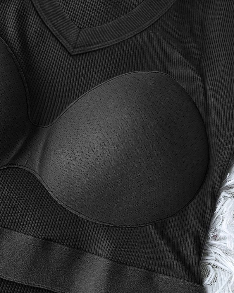Women's V Neck Long Sleeve Ribbed Knit Top Slim Fit Base Layer Shirt Soft Stretchy Casual Tee with Built-in Bra - Image 3