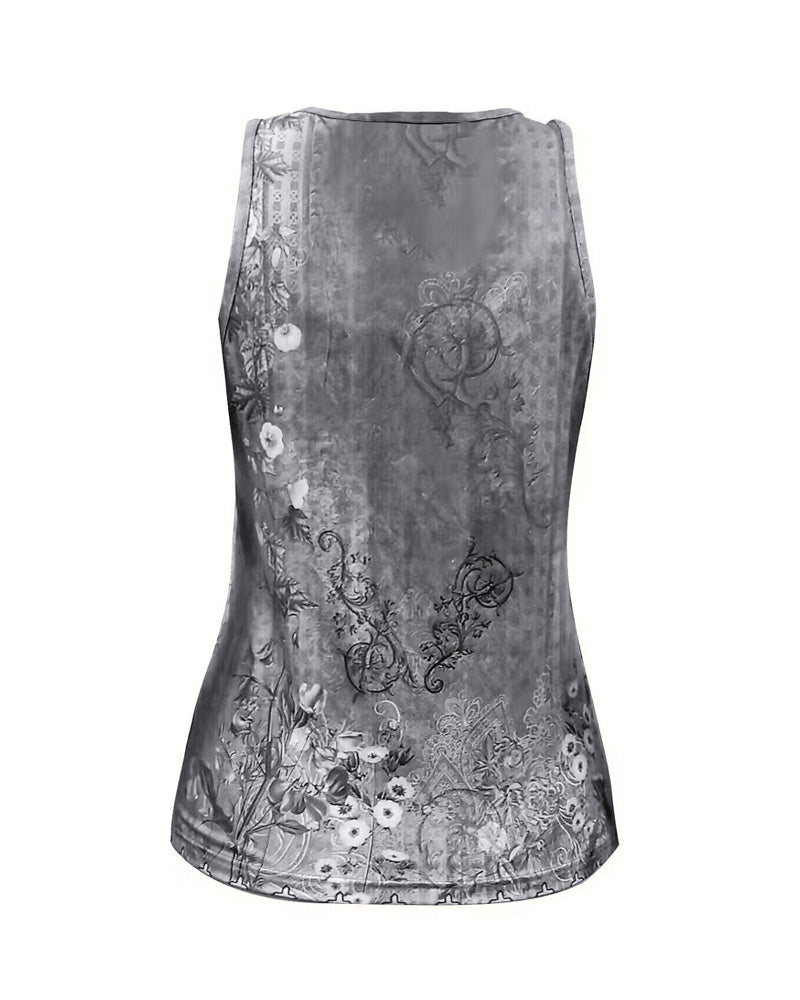 CHICME Women's Casual Floral Print Tank Top Sleeveless Notch Neck Vest with Rhinestone Accents - Image 13