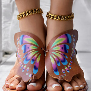 Colorblock Butterfly Print Toe Post Slippers